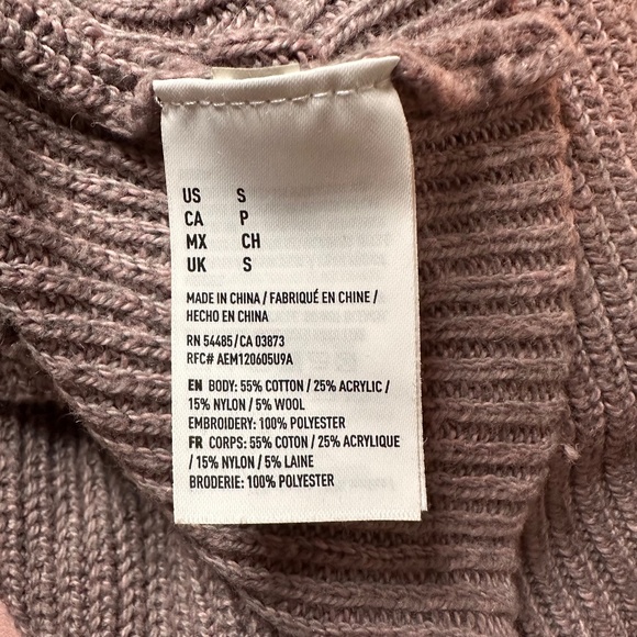 American Eagle Sweater Womens Pink Floral Embroidered V-Neck - Picture 6 of 6